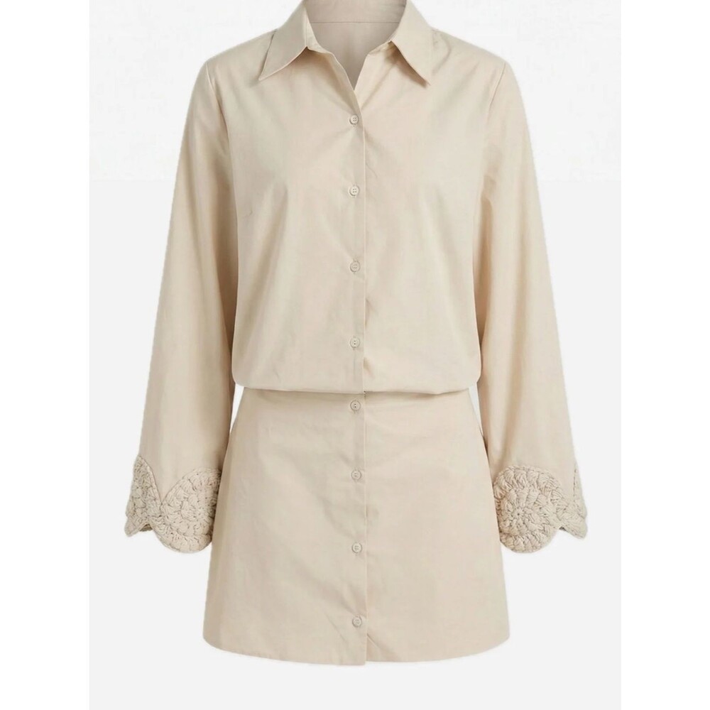 Elexiay Amira 100% Cotton Poplin Mini Shirt Dress in Nude Size XS